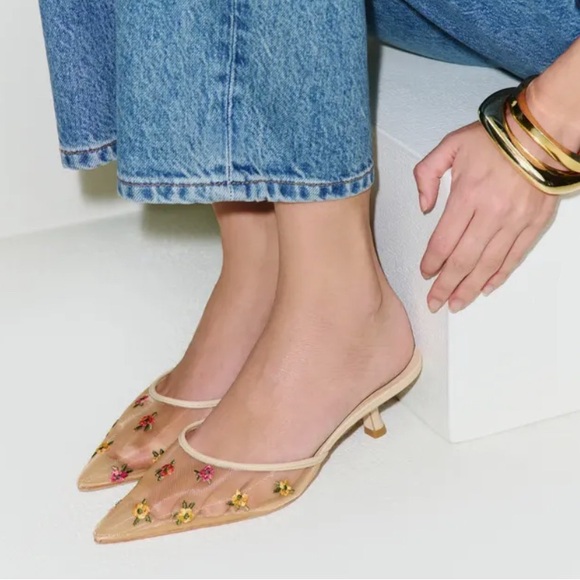 Reformation Shoes - Reformation Wilda Floral Pointed Toe Kitten Mule